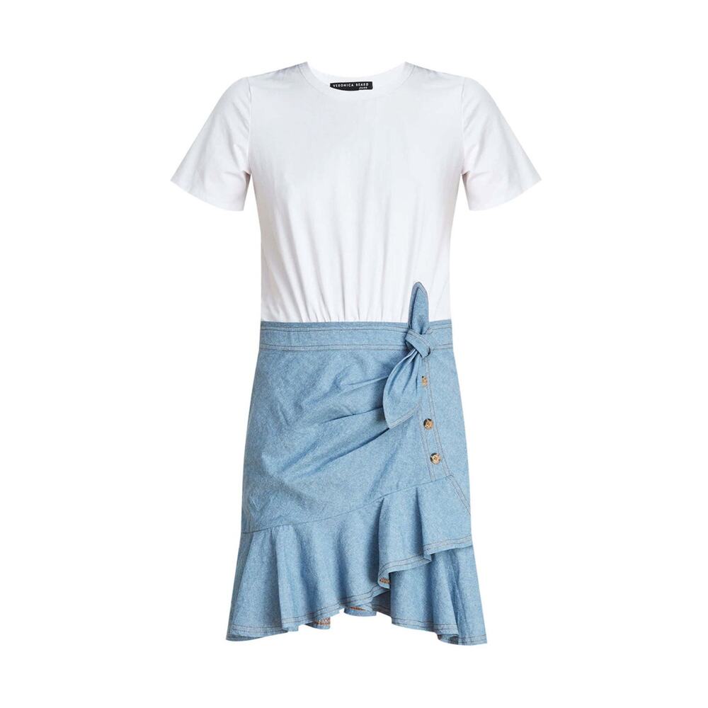 Veronica Beard Chambray Bari T-Shirt Dress White Denim Sz S Mini Nice!